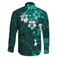 Fiji Masi Family Matching Tank Maxi Dress and Hawaiian Shirt Fijian Hibiscus Tapa Turquoise Version LT01 - Polynesian Pride