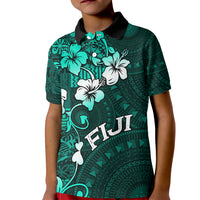 Fiji Masi Kid Polo Shirt Fijian Hibiscus Tapa Turquoise Version LT01 Kid Turquoise - Polynesian Pride