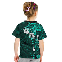 Fiji Masi Kid T Shirt Fijian Hibiscus Tapa Turquoise Version LT01 - Polynesian Pride