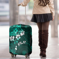 Fiji Masi Luggage Cover Fijian Hibiscus Tapa Turquoise Version LT01 - Polynesian Pride