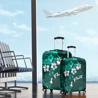 Fiji Masi Luggage Cover Fijian Hibiscus Tapa Turquoise Version LT01 - Polynesian Pride