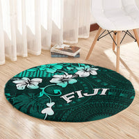 Fiji Masi Round Carpet Fijian Hibiscus Tapa Turquoise Version LT01 - Polynesian Pride