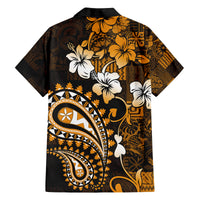 Fiji Masi Paisley With Hibiscus Tapa Family Matching Tank Maxi Dress and Hawaiian Shirt Gold Version LT01 - Polynesian Pride