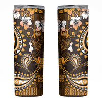 Fiji Masi Paisley With Hibiscus Tapa Skinny Tumbler Gold Version