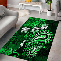 Fiji Masi Paisley With Hibiscus Tapa Area Rug Green Version LT01 - Polynesian Pride