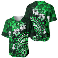 Fiji Masi Paisley With Hibiscus Tapa Baseball Jersey Green Version LT01 - Polynesian Pride