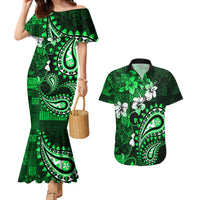 Fiji Masi Paisley With Hibiscus Tapa Couples Matching Mermaid Dress and Hawaiian Shirt Green Version LT01 Green - Polynesian Pride
