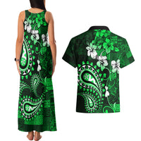 Fiji Masi Paisley With Hibiscus Tapa Couples Matching Tank Maxi Dress and Hawaiian Shirt Green Version LT01 - Polynesian Pride