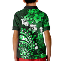 Fiji Masi Paisley With Hibiscus Tapa Kid Polo Shirt Green Version LT01 - Polynesian Pride