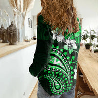 Fiji Masi Paisley With Hibiscus Tapa Women Casual Shirt Green Version LT01 - Polynesian Pride