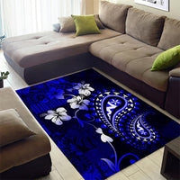 Fiji Masi Paisley With Hibiscus Tapa Area Rug Navy Blue Version LT01 - Polynesian Pride