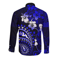 Fiji Masi Paisley With Hibiscus Tapa Long Sleeve Button Shirt Navy Blue Version LT01 - Polynesian Pride