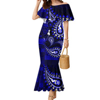 Fiji Masi Paisley With Hibiscus Tapa Mermaid Dress Navy Blue Version LT01 Women Blue - Polynesian Pride