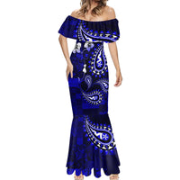 Fiji Masi Paisley With Hibiscus Tapa Mermaid Dress Navy Blue Version LT01 - Polynesian Pride