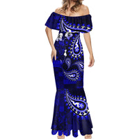 Fiji Masi Paisley With Hibiscus Tapa Mermaid Dress Navy Blue Version LT01 - Polynesian Pride