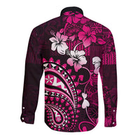 Fiji Masi Paisley With Hibiscus Tapa Long Sleeve Button Shirt Pink Version LT01 - Polynesian Pride