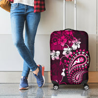 Fiji Masi Paisley With Hibiscus Tapa Luggage Cover Pink Version LT01 - Polynesian Pride