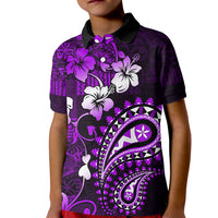 Fiji Masi Paisley Kid Polo Shirt Fijian Hibiscus Tapa Purple Version LT01 Kid Purple - Polynesian Pride