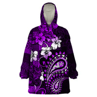 Fiji Masi Paisley Wearable Blanket Hoodie Fijian Hibiscus Tapa Purple Version LT01 One Size Purple - Polynesian Pride