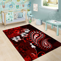Fiji Masi Paisley Area Rug Fijian Hibiscus Tapa Red Version LT01 - Polynesian Pride