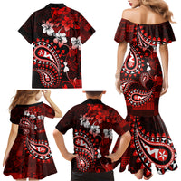 Fiji Masi Paisley Family Matching Mermaid Dress and Hawaiian Shirt Fijian Hibiscus Tapa Red Version LT01 - Polynesian Pride