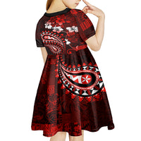 Fiji Masi Paisley Kid Short Sleeve Dress Fijian Hibiscus Tapa Red Version LT01 - Polynesian Pride