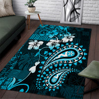 Fiji Masi Paisley Area Rug Fijian Hibiscus Tapa Sky Blue Version LT01 Blue - Polynesian Pride