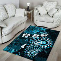 Fiji Masi Paisley Area Rug Fijian Hibiscus Tapa Sky Blue Version LT01 - Polynesian Pride