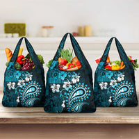 Fiji Masi Paisley Grocery Bag Fijian Hibiscus Tapa Sky Blue Version