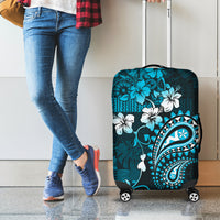 Fiji Masi Paisley Luggage Cover Fijian Hibiscus Tapa Sky Blue Version LT01 - Polynesian Pride