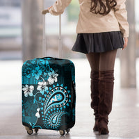 Fiji Masi Paisley Luggage Cover Fijian Hibiscus Tapa Sky Blue Version LT01 - Polynesian Pride