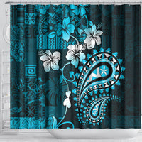 Fiji Masi Paisley Shower Curtain Fijian Hibiscus Tapa Sky Blue Version LT01 - Polynesian Pride