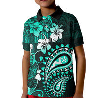 Fiji Masi Paisley Kid Polo Shirt Fijian Hibiscus Tapa Turquoise Version LT01 Kid Turquoise - Polynesian Pride