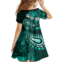 Fiji Masi Paisley Kid Short Sleeve Dress Fijian Hibiscus Tapa Turquoise Version LT01 - Polynesian Pride