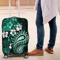 Fiji Masi Paisley Luggage Cover Fijian Hibiscus Tapa Turquoise Version LT01 Turquoise - Polynesian Pride