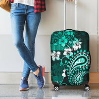 Fiji Masi Paisley Luggage Cover Fijian Hibiscus Tapa Turquoise Version LT01 - Polynesian Pride