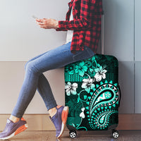 Fiji Masi Paisley Luggage Cover Fijian Hibiscus Tapa Turquoise Version LT01 - Polynesian Pride