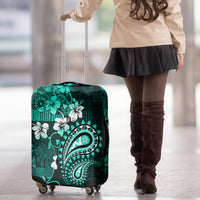 Fiji Masi Paisley Luggage Cover Fijian Hibiscus Tapa Turquoise Version LT01 - Polynesian Pride