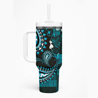 Fiji Masi Paisley Tumbler With Handle Fijian Hibiscus Tapa Turquoise Version