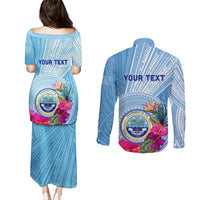 Micronesia Culture Day Couples Matching Puletasi and Long Sleeve Button Shirt Tribal Pattern Tropical Style LT01 - Polynesian Pride