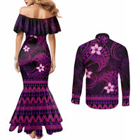 FSM Culture Day Couples Matching Mermaid Dress and Long Sleeve Button Shirt Tribal Pattern Pink Version LT01 - Polynesian Pride