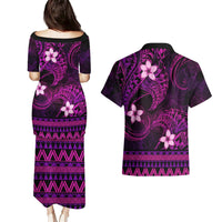 FSM Culture Day Couples Matching Puletasi and Hawaiian Shirt Tribal Pattern Pink Version LT01 - Polynesian Pride
