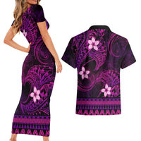 FSM Chuuk State Couples Matching Short Sleeve Bodycon Dress and Hawaiian Shirt Tribal Pattern Pink Version LT01 - Polynesian Pride