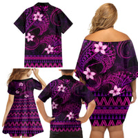 FSM Chuuk State Family Matching Off Shoulder Short Dress and Hawaiian Shirt Tribal Pattern Pink Version LT01 - Polynesian Pride
