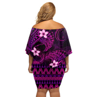 FSM Chuuk State Family Matching Off Shoulder Short Dress and Hawaiian Shirt Tribal Pattern Pink Version LT01 - Polynesian Pride