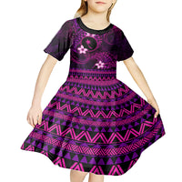 FSM Chuuk State Kid Short Sleeve Dress Tribal Pattern Pink Version LT01 - Polynesian Pride