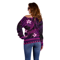 FSM Chuuk State Off Shoulder Sweater Tribal Pattern Pink Version LT01 - Polynesian Pride