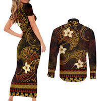 FSM Culture Day Couples Matching Short Sleeve Bodycon Dress and Long Sleeve Button Shirt Tribal Pattern Gold Version LT01 - Polynesian Pride