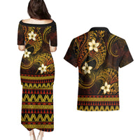FSM Pohnpei State Couples Matching Puletasi and Hawaiian Shirt Tribal Pattern Gold Version LT01 - Polynesian Pride