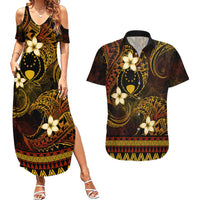 FSM Pohnpei State Couples Matching Summer Maxi Dress and Hawaiian Shirt Tribal Pattern Gold Version LT01 Gold - Polynesian Pride